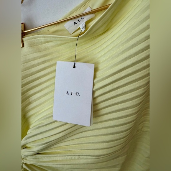 A.L.C. Delfina Dress Canary Yellow Size 2 Faux Leather One Shoulder - Picture 3 of 16